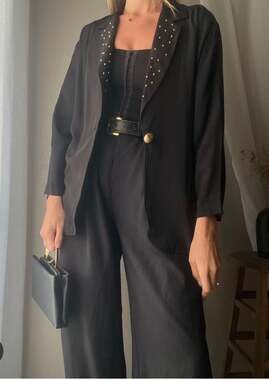 Greenwich Square Vintage 90s Black Oversized Blazer with Gold Studded Lapel